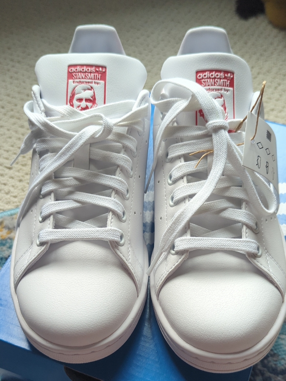 adidas Women's White Sneakers with Red Tongue Badge